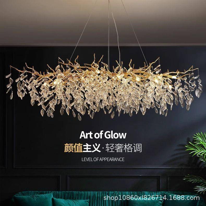 餐厅吊灯长形饭厅圆形艺术简约大气法式轻奢别墅豪华客厅水晶灯具