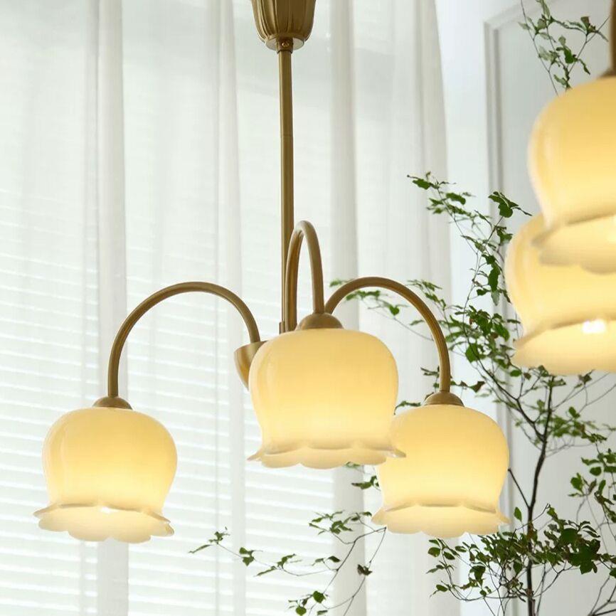 法式轻奢奶油铃兰客厅吊灯现代简约全铜玻璃餐厅灯卧室衣帽间吊灯