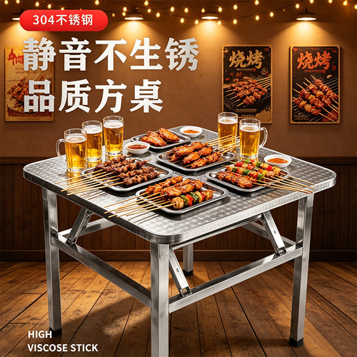 特厚不锈钢折叠桌餐桌便携式烧烤桌子户外摆摊夜市商用简易长方桌