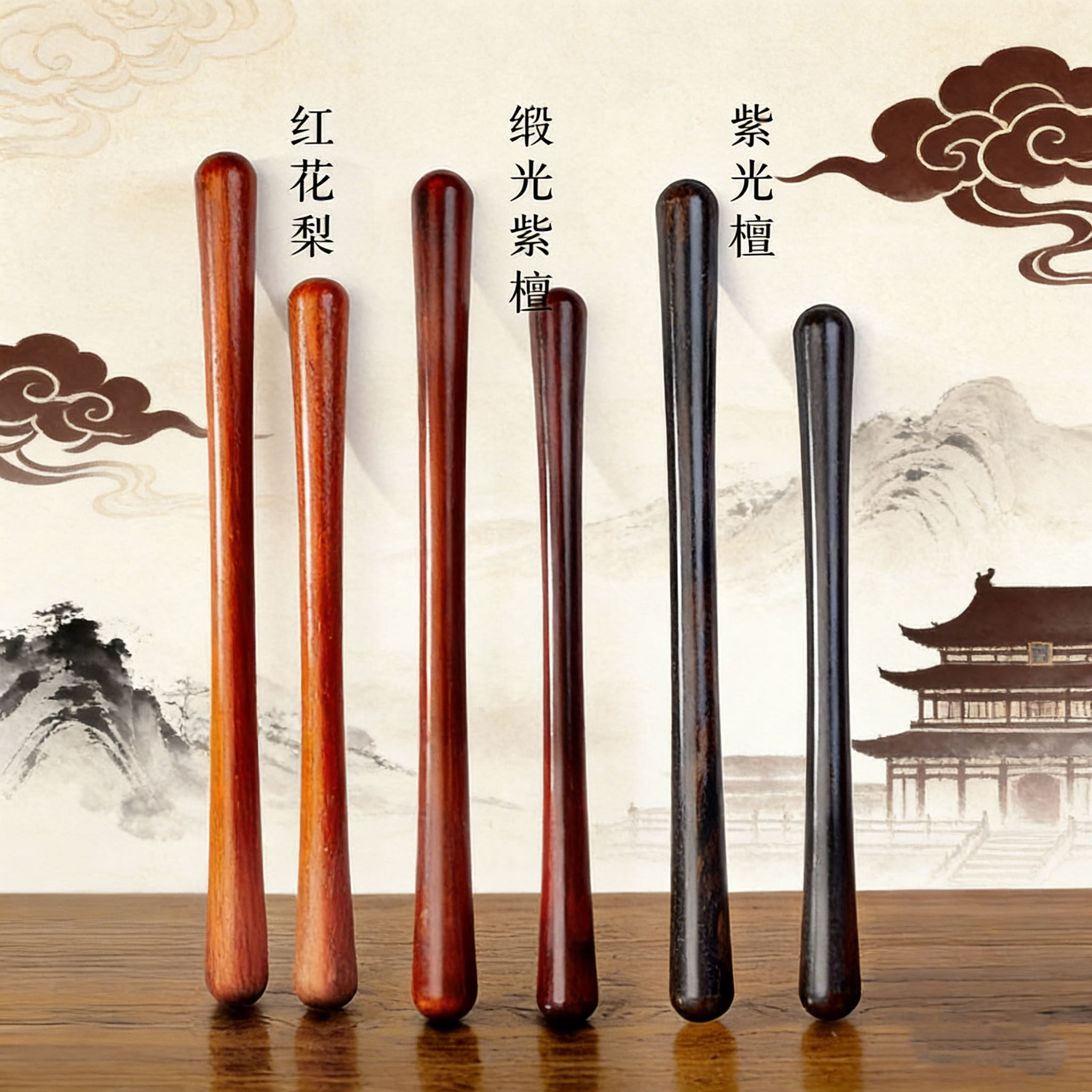 檀木筋骨棒鸡翅木棍经络按摩棒敲背锤肩拍打手持式擀筋棍实木家用