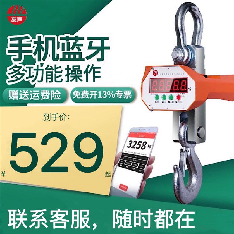 上海友声OCS12351015t吨电子吊秤吊磅称行车吊钩秤带蓝牙带打印