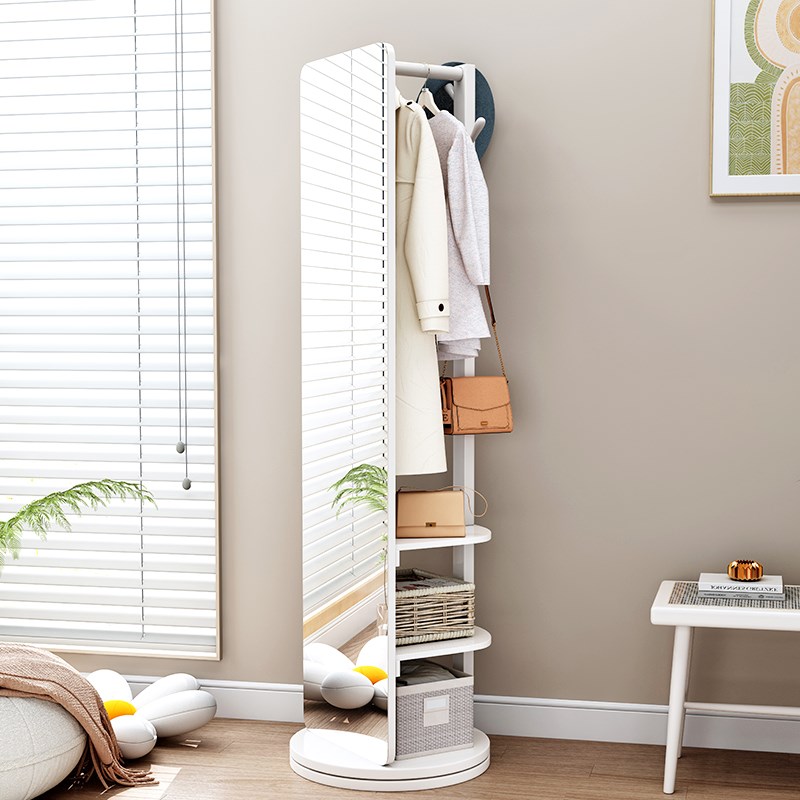 实木全身带挂衣架一体穿衣镜镜落地镜家用卧室可旋转移动试衣镜子