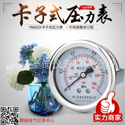 YN60ZK轴向无边卡子式耐震压力表抗震油气水真空M14*1.5 ZG1/4