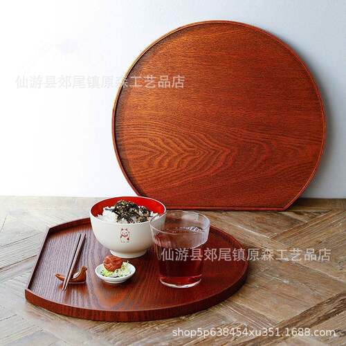 ins风餐盘木质托盘半圆形日式收纳茶盘点心盘餐具盘木制家用