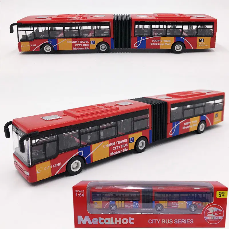 精美合金车加长版双节 公交模型小汽车摆设玩具礼品1:64回力力控