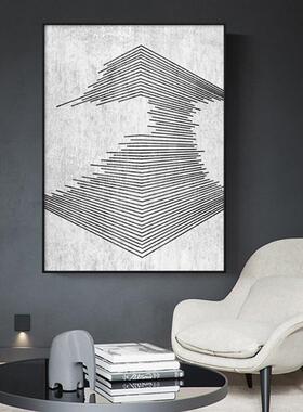 玄关装饰画竖现黑代简版约墙交错相拥面床壁画头画白抽象线条过道