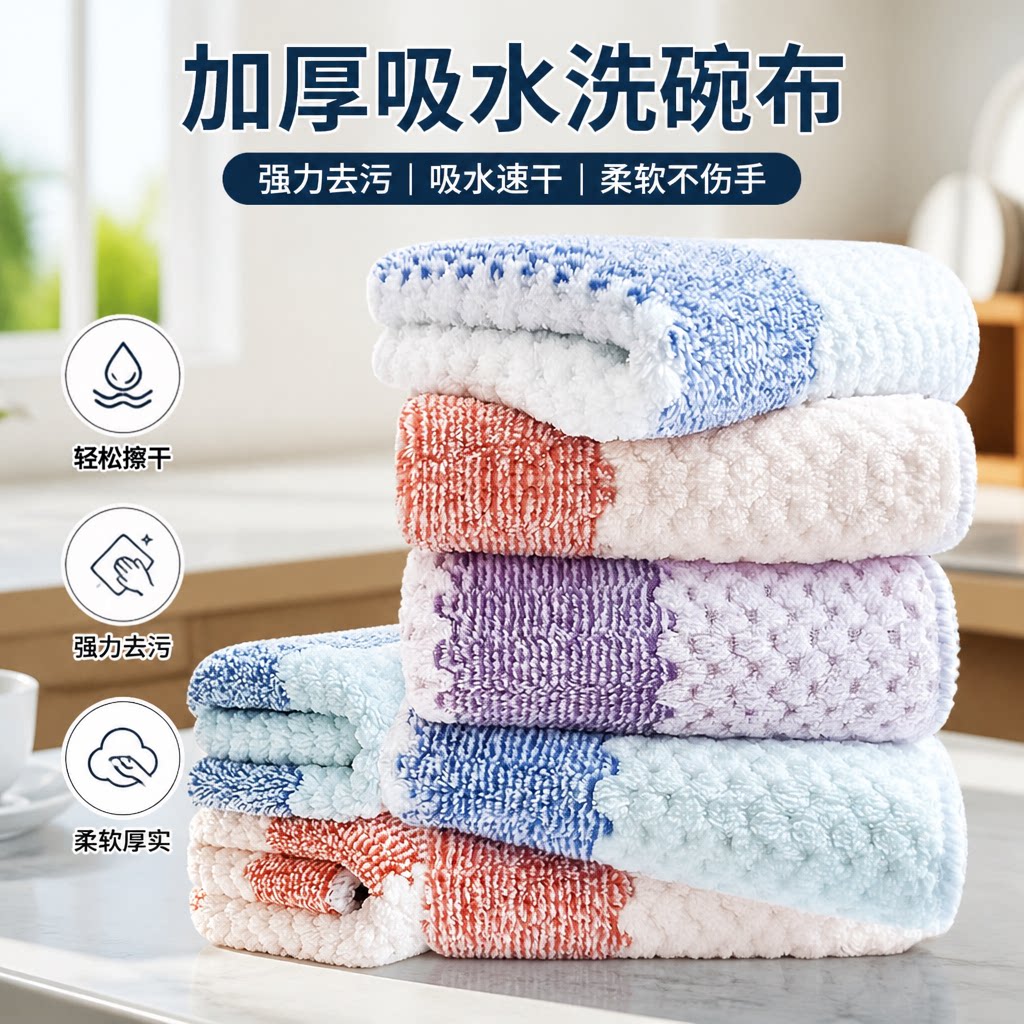 不易沾油厨房抹布加厚吸水柔软家用去污洗碗布擦手巾擦桌用