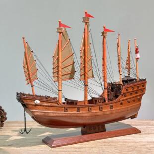 郑和宝船实木质福船帆船模型中式家居摆饰一帆风顺纯手工艺品装饰