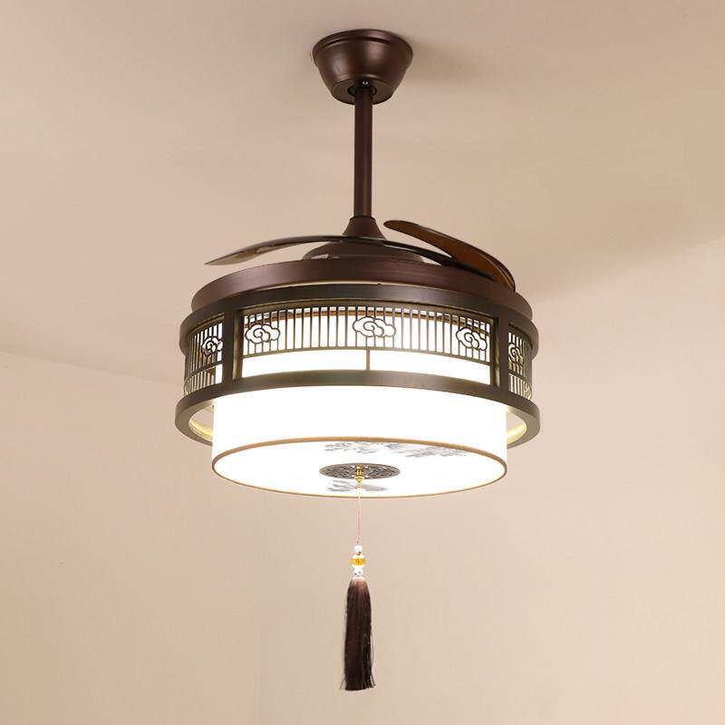 新中式风扇吊灯卧室客厅实木隐形家用中国风覆古电风扇变频饭厅吊