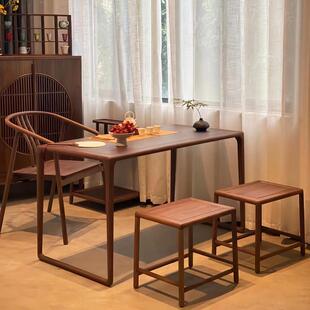 新中式阳台茶桌小户型家用茶桌椅高端黑胡桃木实木茶台休闲 小茶