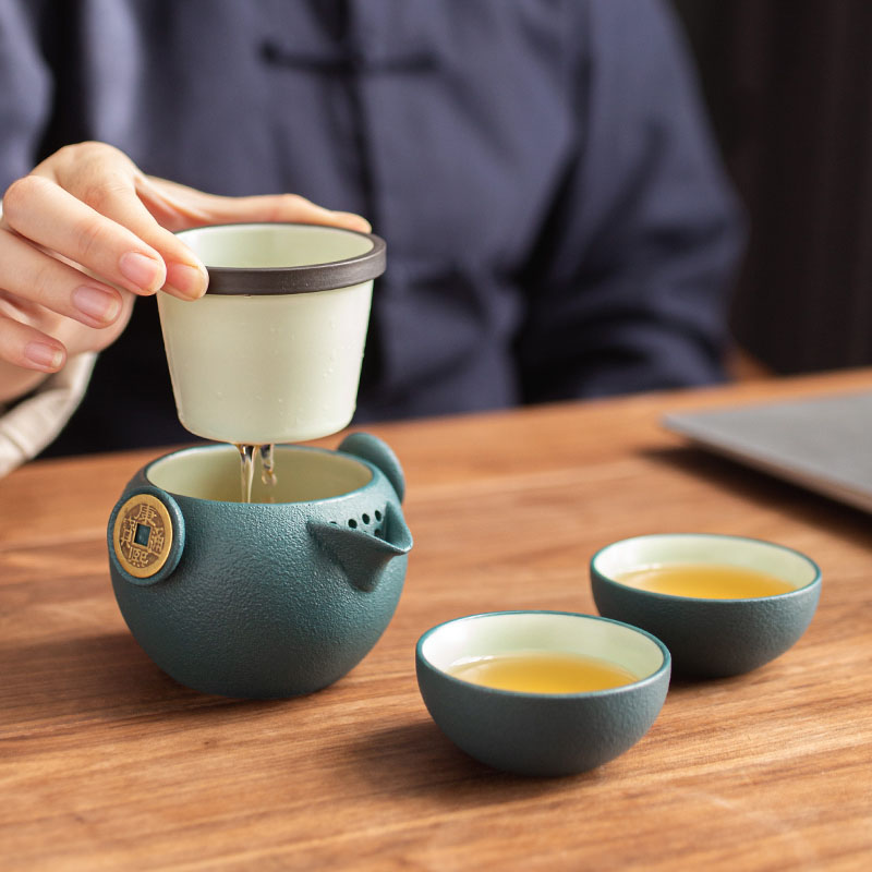 ESSONIO旅行茶具套装便携式包陶瓷泡茶壶一壶二杯户外随身快客杯