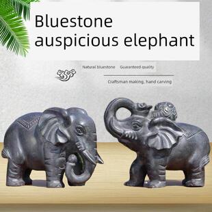 青石石雕象石象一对石头雕刻大象门口看门家用工艺品小象摆件原石