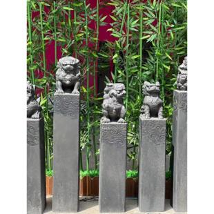 彷古石雕拴马桩祥云柱青石覆古庭院做旧石狮子貔貅拴马石柱摆件