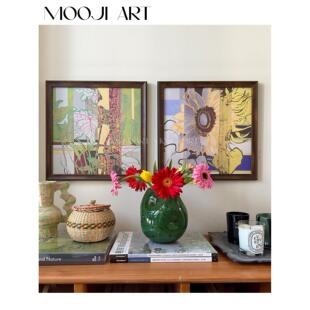 木吉艺术独家设计-叠花立体砂岩客厅卧室背景墙高级感实木装饰画