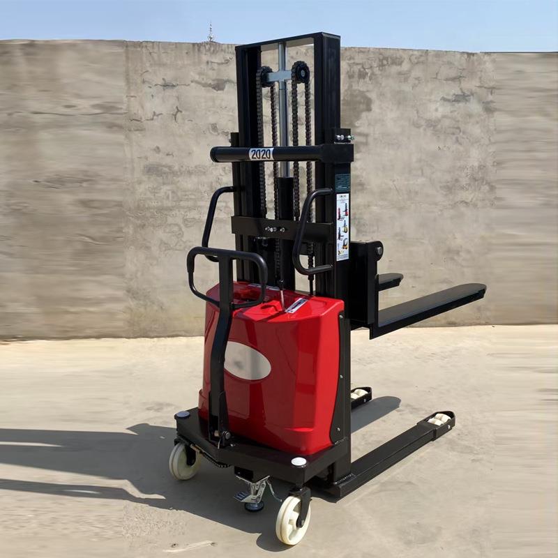 半电动堆高车2吨1吨小型液压升高叉车自动行走堆垛机搬运装卸