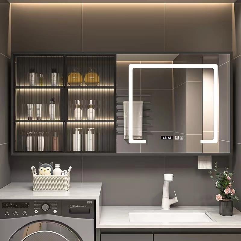 新款实木浴室镜柜带灯挂墙式一体卫生间洗漱台洗手池脸面盆卫浴柜