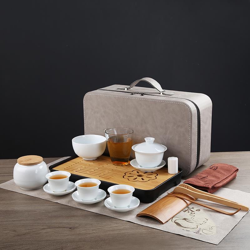 茶艺教学培训茶具套组德化白玉瓷可携式旅行茶具功夫茶具套logo定