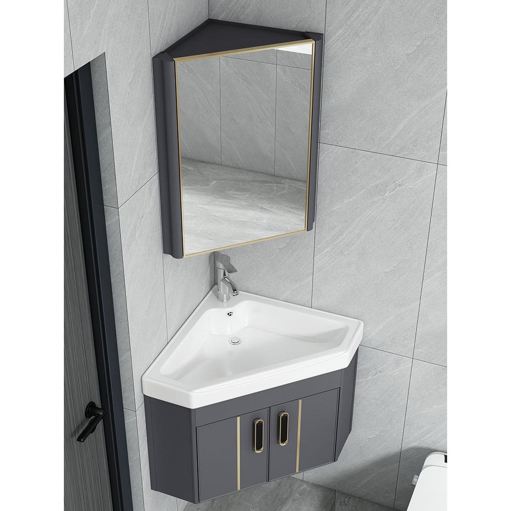 三角形浴室柜组合挂墙式洗手盆陶瓷小户型迷你洗脸盆转角阳台小号