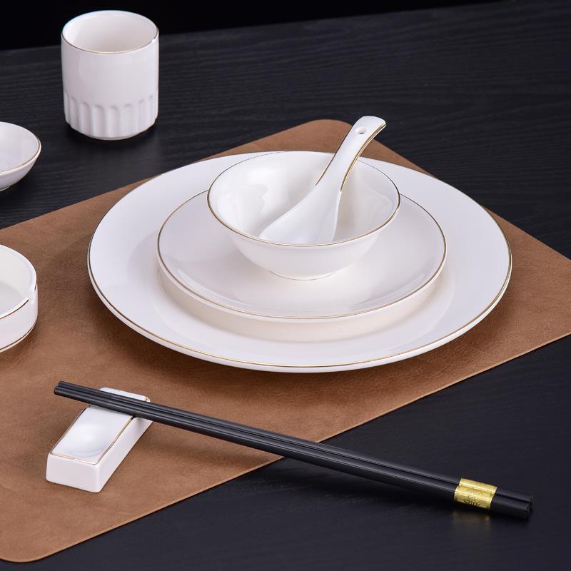 酒店餐厅会所金边摆台餐具新中式陶瓷盘碗骨碟套装三件套 四件套