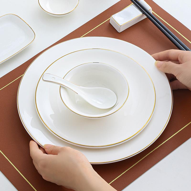 酒店饭厅高档金边摆台餐具汤碗陶瓷盘翅碗骨碟套装 三件套 四件套