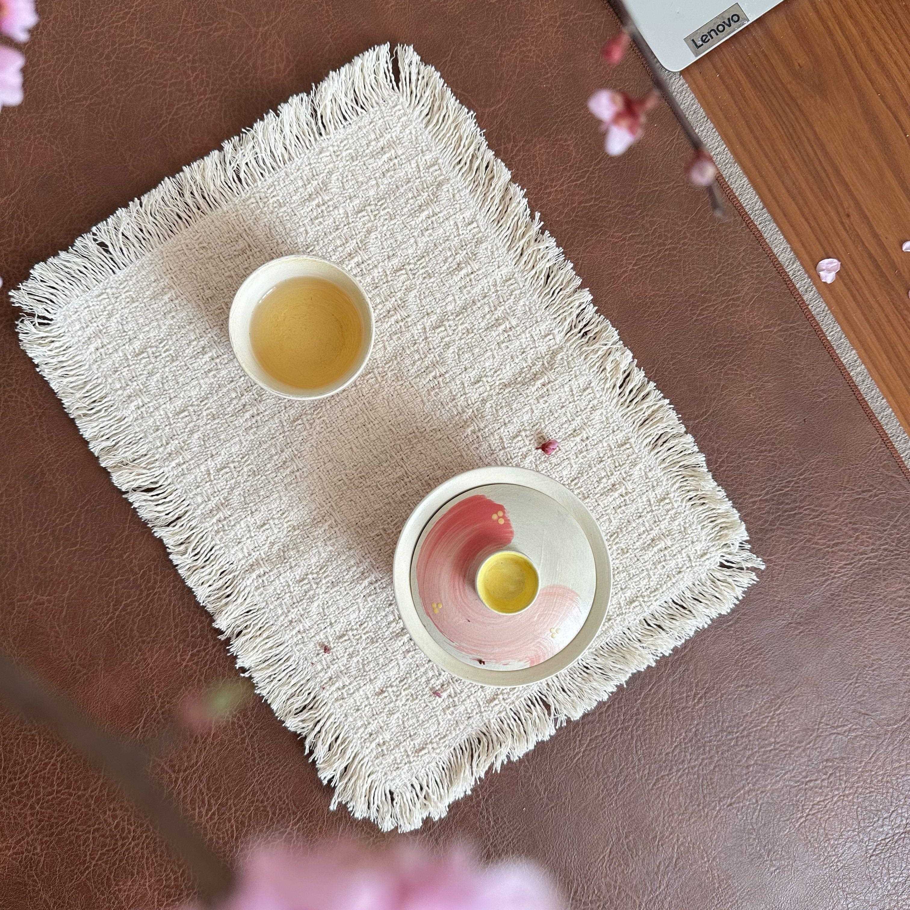 木喜｜手工编织桌垫防磨隔热桌旗茶席流苏须边毛毛垫 小茶席杯垫