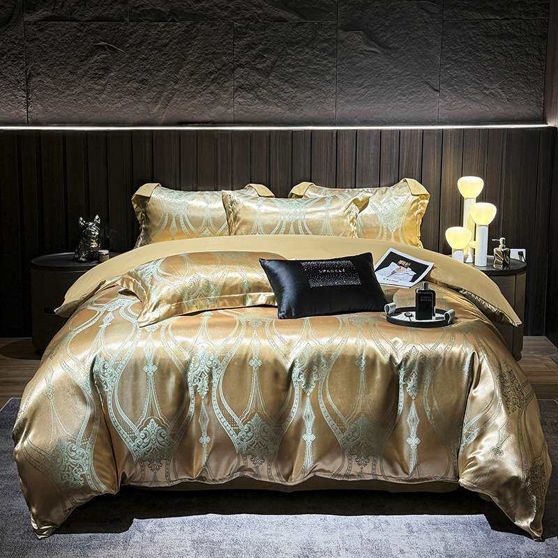 欧式贡缎提花四件套婚庆天丝家纺床上用品床单被罩套件单人三件套