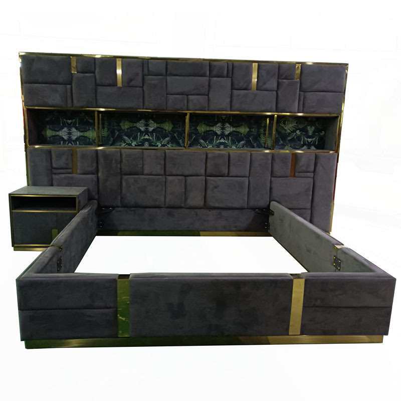 佛山家具 轻奢主卧双人大床 床头柜 真皮套床 别墅套床 工厂直销