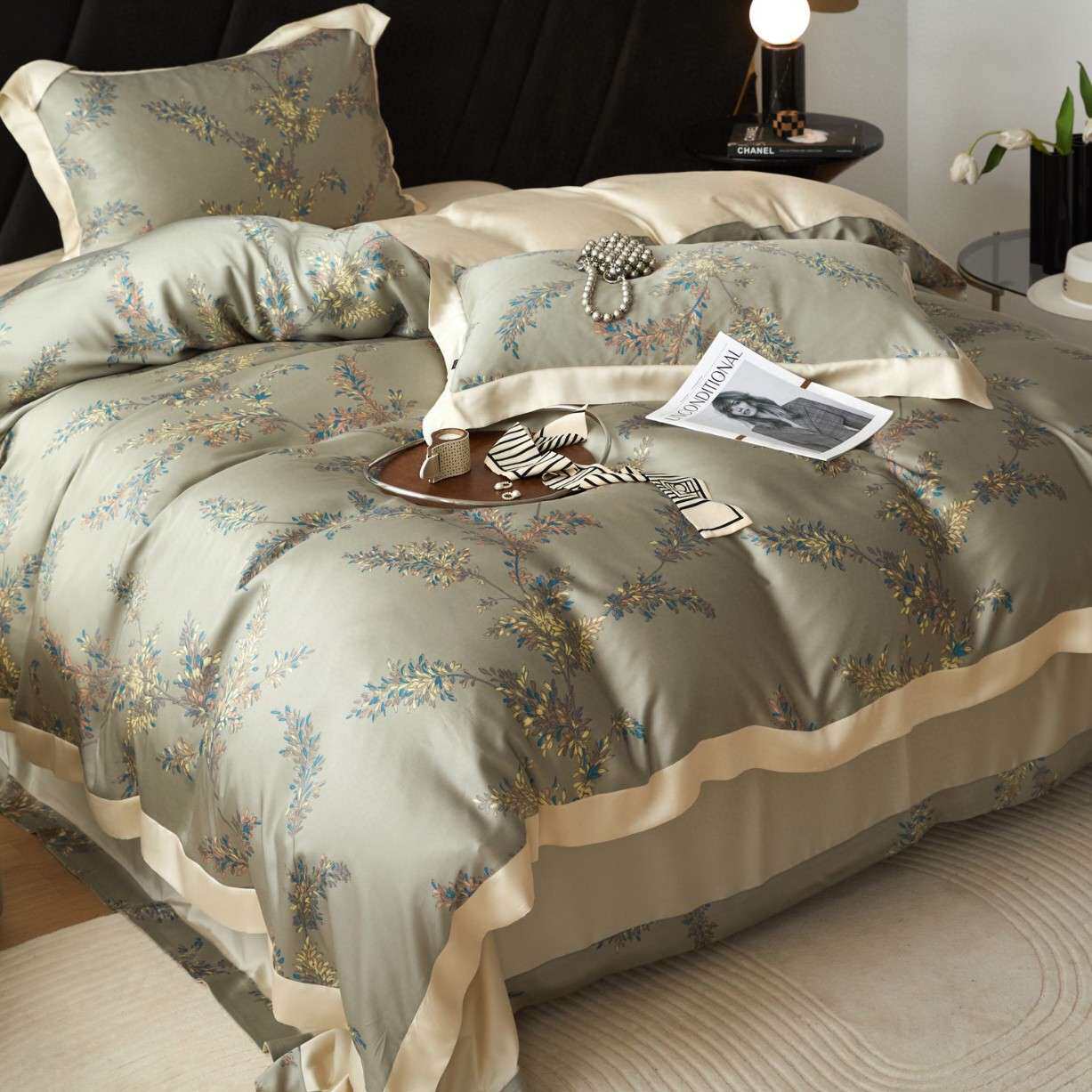 2夏季简约双面天丝四件套春秋裸睡冰丝床单真丝被套笠欧式床上用