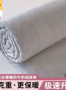 A类纯色风牛奶绒床单双人秋冬加绒加厚200x230x250cm家用宿舍被单