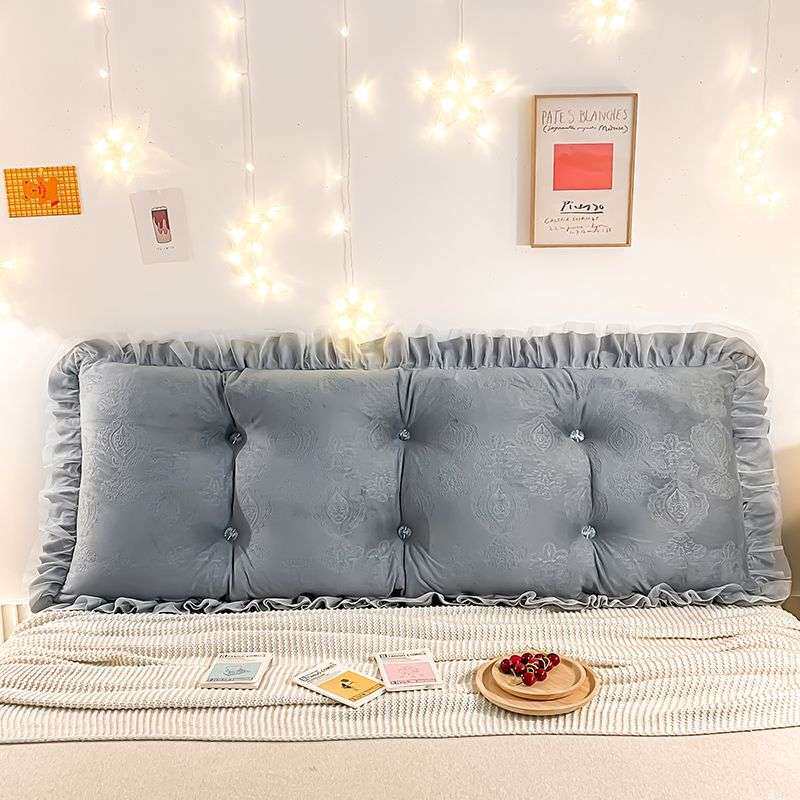 欧式轻奢床头靠垫高档雕花绒靠背卧室双人花边靠枕床上腰靠可拆洗