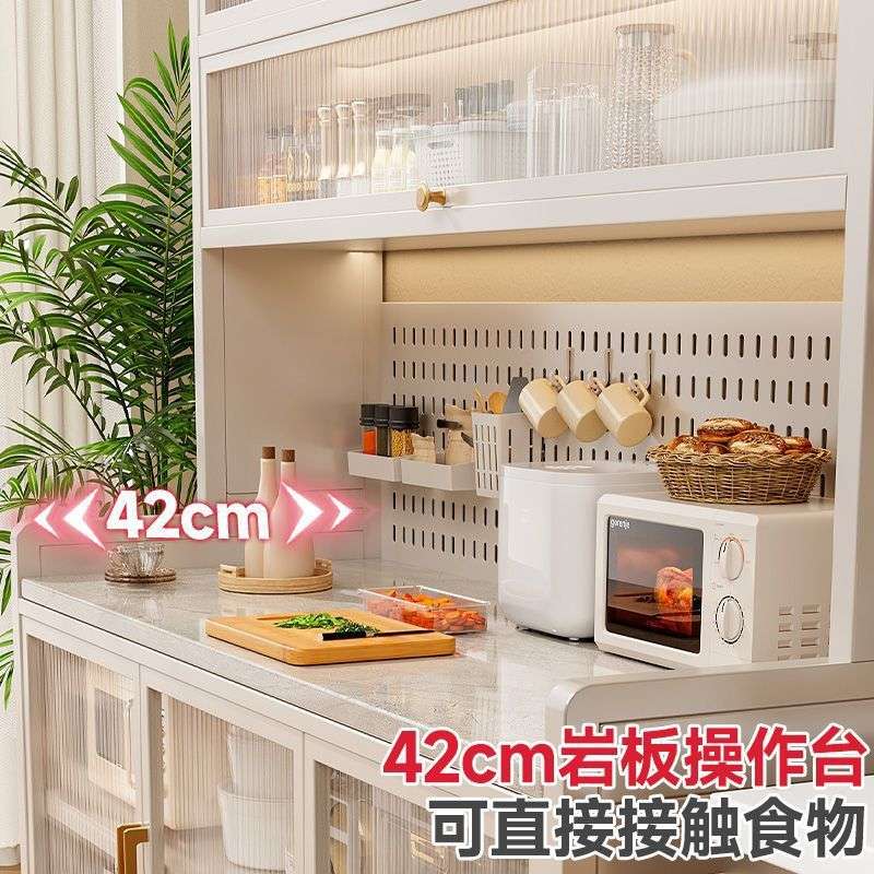 新款厨房置物架落地多层餐边柜岩板切菜桌多功能微波炉烤箱收纳柜