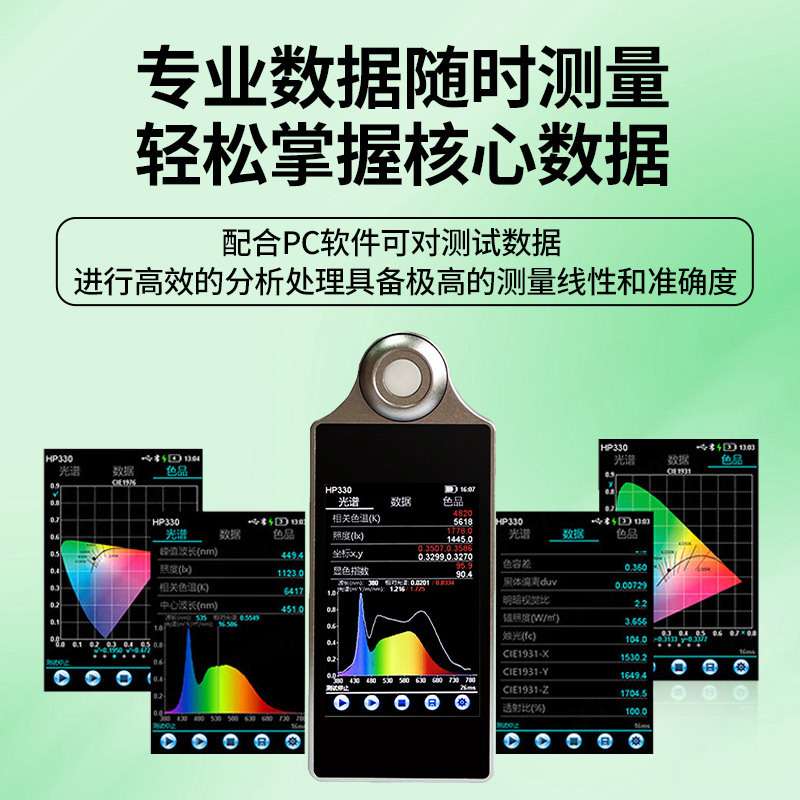 HP-350光谱彩色照度计显色指数测试仪手持色温分析仪紫红外检测