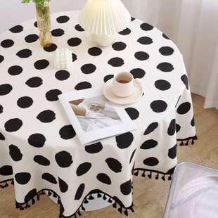 乐轩秀棉麻小圆桌桌布 ins风黑白简约加厚棉麻餐桌布 床头柜盖布