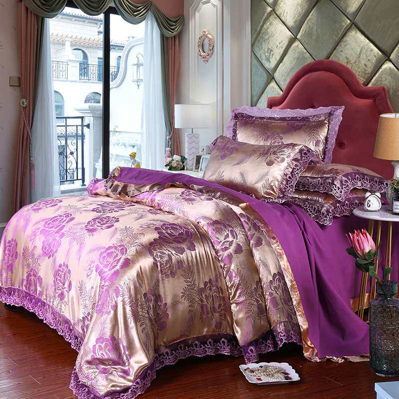 蕾丝款欧式提花贡缎四件套床单床笠款花边磨毛欧式4件套四季款