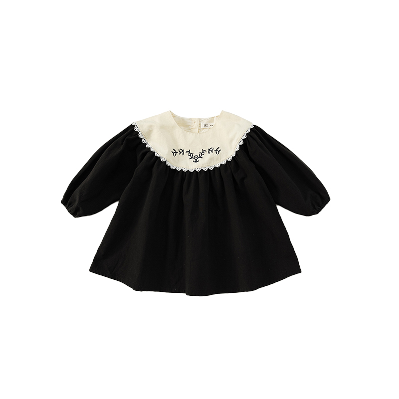 女童连衣裙秋季小女孩宫廷风公主裙宝宝黑色裙子儿童洋气周岁礼服