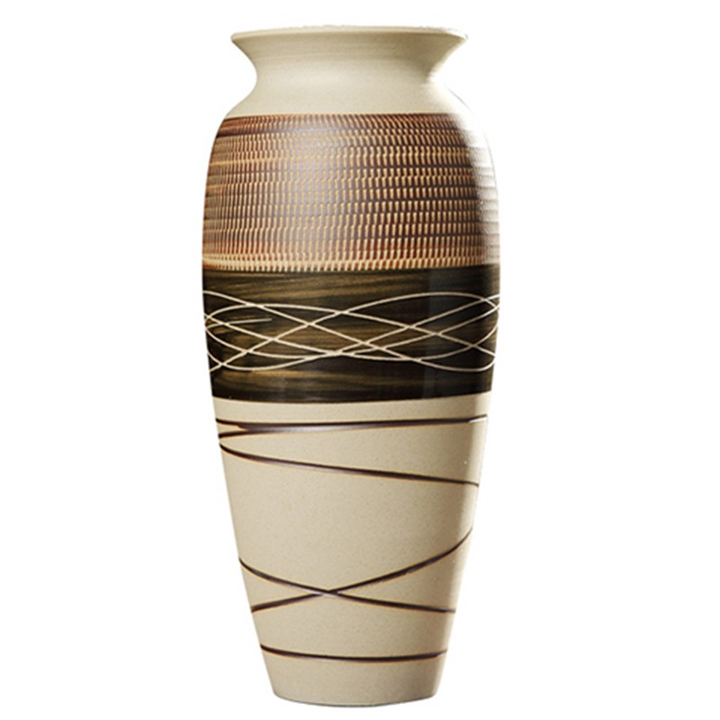 景德镇陶瓷水养花瓶新中式家居粗陶花器客厅餐桌摆件手工装饰品