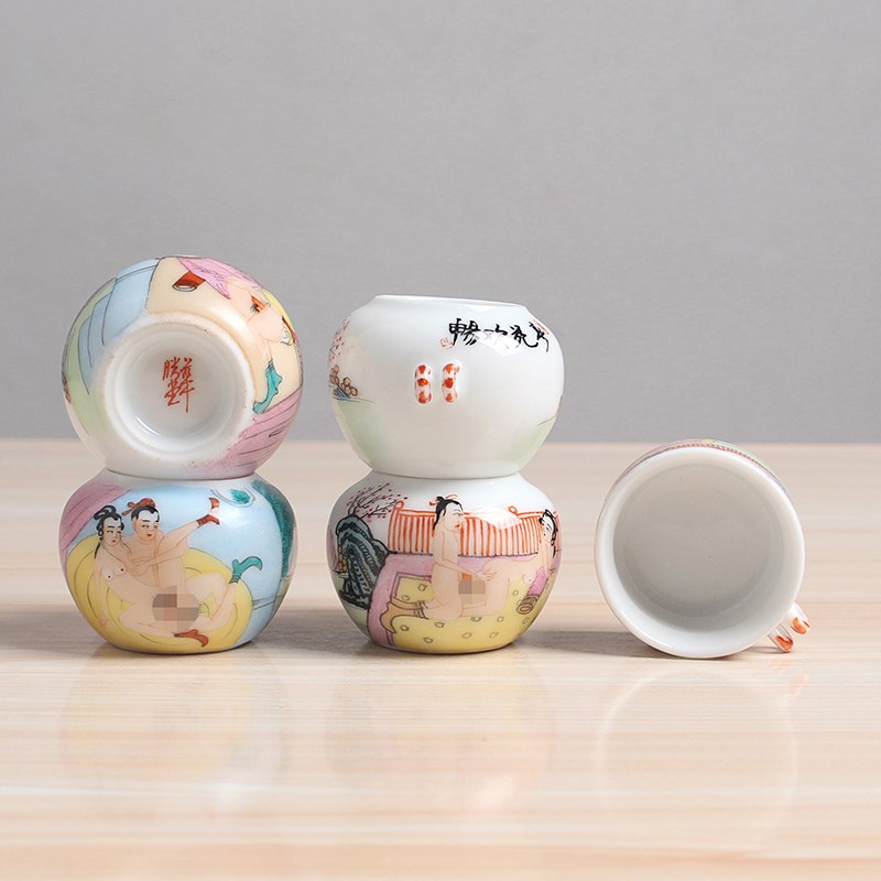 华胜堂 景德镇手绘人物图红子罐五件套鸟食罐小鸟杯水罐 鸟笼配件