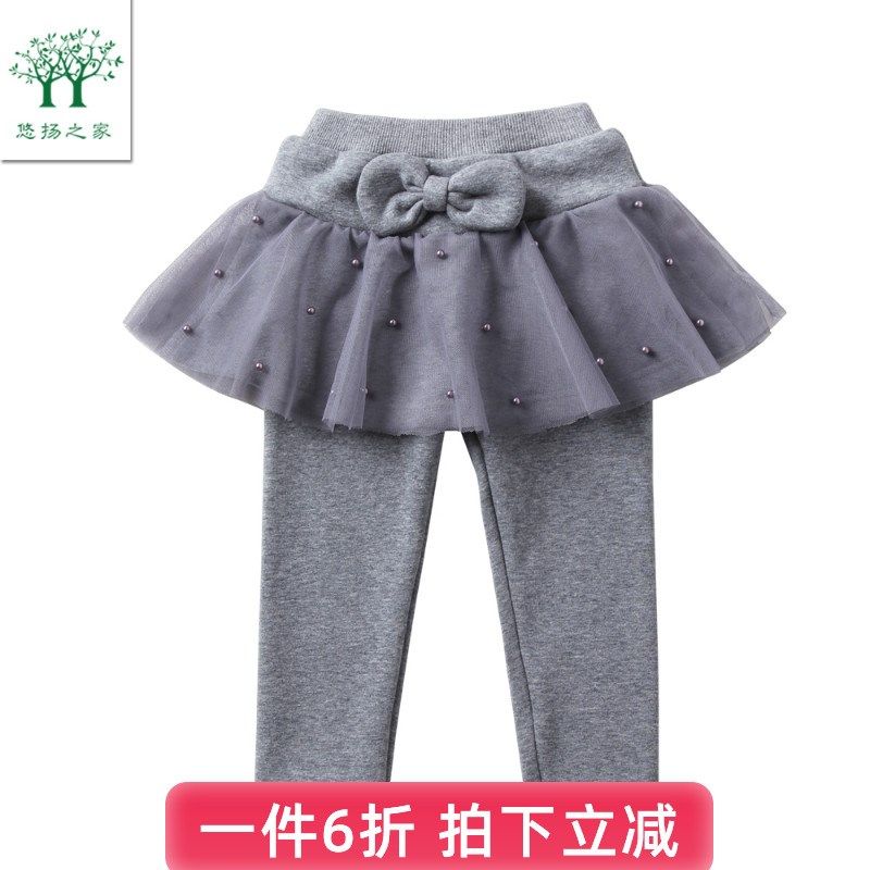 女宝宝加绒裙裤秋冬婴儿假两件裤子一两3三岁4女童加厚打底裤秋装
