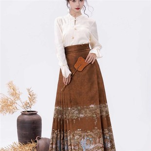 素国风半身裙汉服女 织金仿妆花明制马面裙汉元 云上织 镜花朱颜