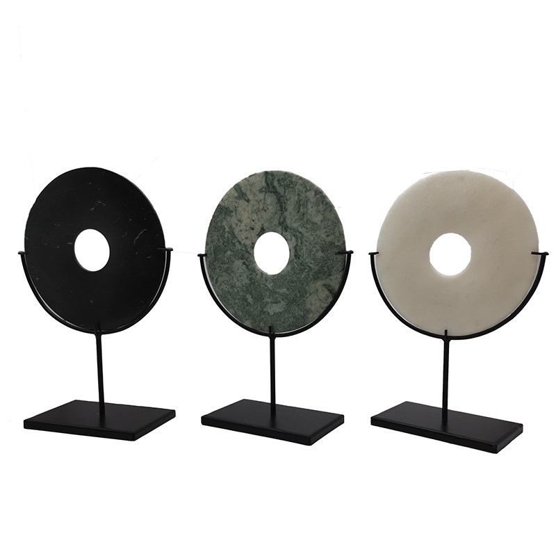 新中式禅意天然石材客厅酒柜玄关软售楼处酒店样板间白色玉璧摆件