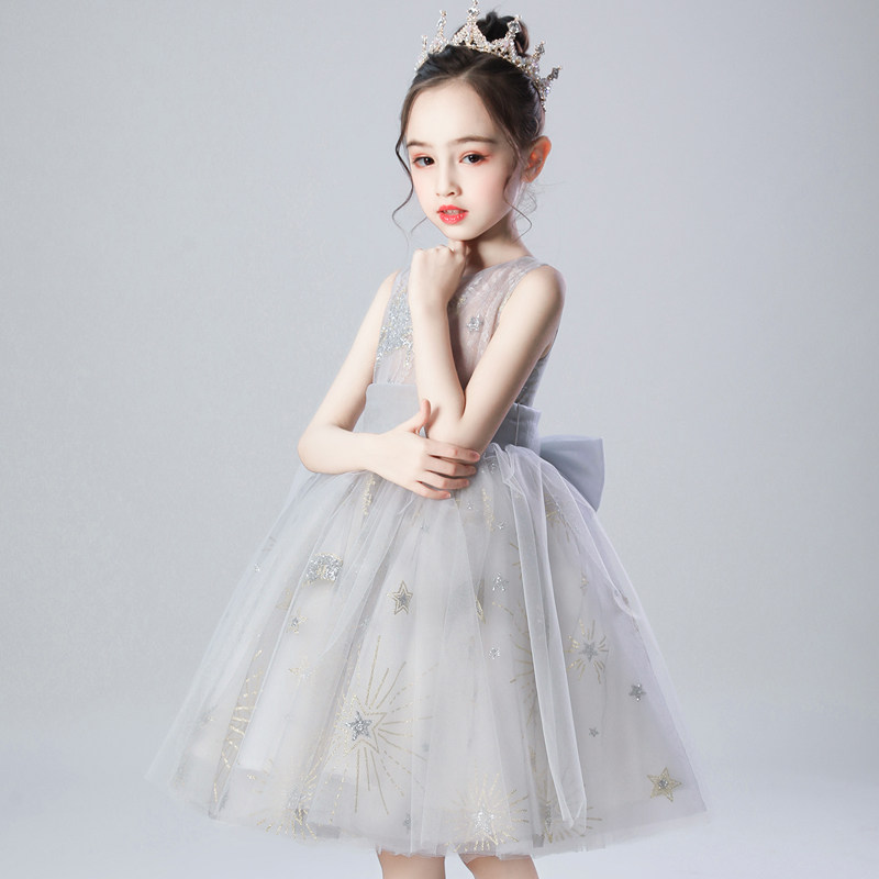 儿童主持人晚礼服裙蓝色女童公主裙蓬蓬夏季洋气高贵钢琴表演轻奢