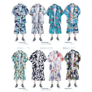 夏季三亚风沙滩套装男女短袖花衬衫休闲夏威夷海边情侣短裤两件套