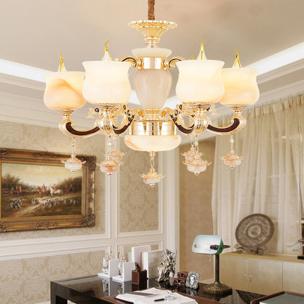 新款高端 欧式吊灯大气奢华别墅复式楼客厅 仿白玉石水晶吊灯1916