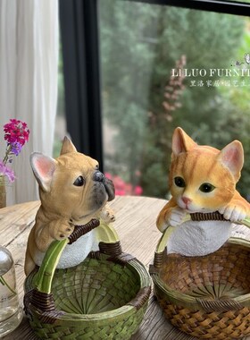 玄关收纳摆件美式家居饰品客厅装饰门口鞋柜上放钥匙小狗摆设