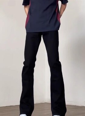 秋春款加长牛仔裤男190高个子窄版直筒微喇裤子115黑色显瘦弯刀裤