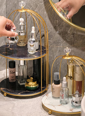 北欧轻奢鸟笼置物架网红梳妆台浴室桌面装饰摆件化妆品收纳整理盒