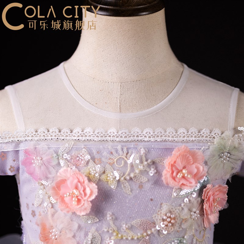 儿童礼服女童公主裙拖尾高端秋冬新款粉色礼服T台走秀钢琴演出服