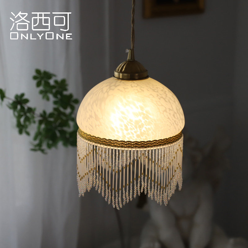 洛西可 西洋古董法式玻璃流苏吊灯中古美式卧室床头飘窗阳台灯,家装灯饰光源,床头/玄关/吧台/过道吊灯,淘宝优惠券,粉丝福利购,淘宝优惠卷