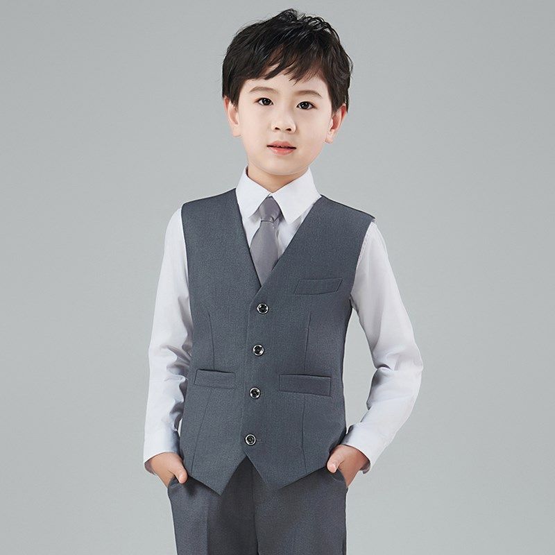 儿童西装马甲男童黑色西服背心男孩小学生校服钢琴演出服大童礼服