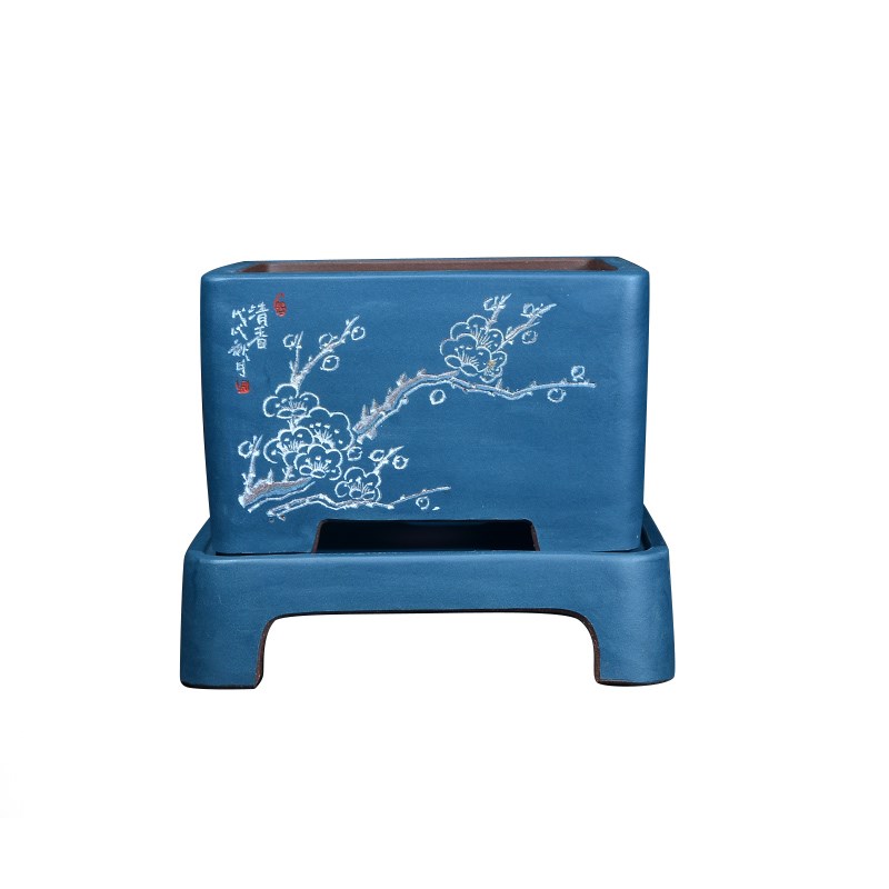 大德号宜兴紫砂大小号花盆四方盆多肉君子兰手工刻绘盆栽专用盆